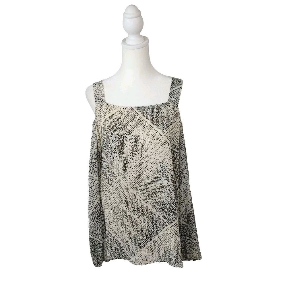 Juicy Couture‎ Womens Black Cream Geometric Cold Shoulder Blouse Square Neck L